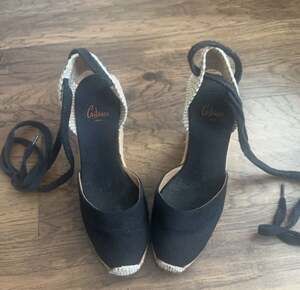 Castañer Carina Canvas Wedge Espadrilles Black Size 35
